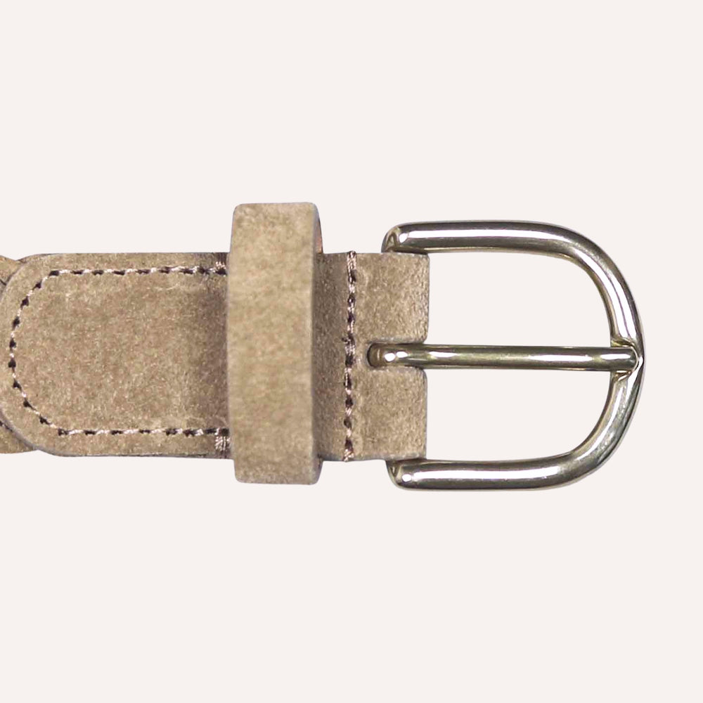 Dark Beige Woven Suede Brass Buckle Belt