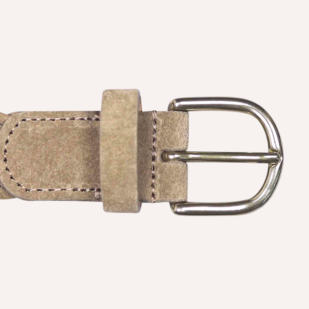 Dark Beige Woven Suede Brass Buckle Belt