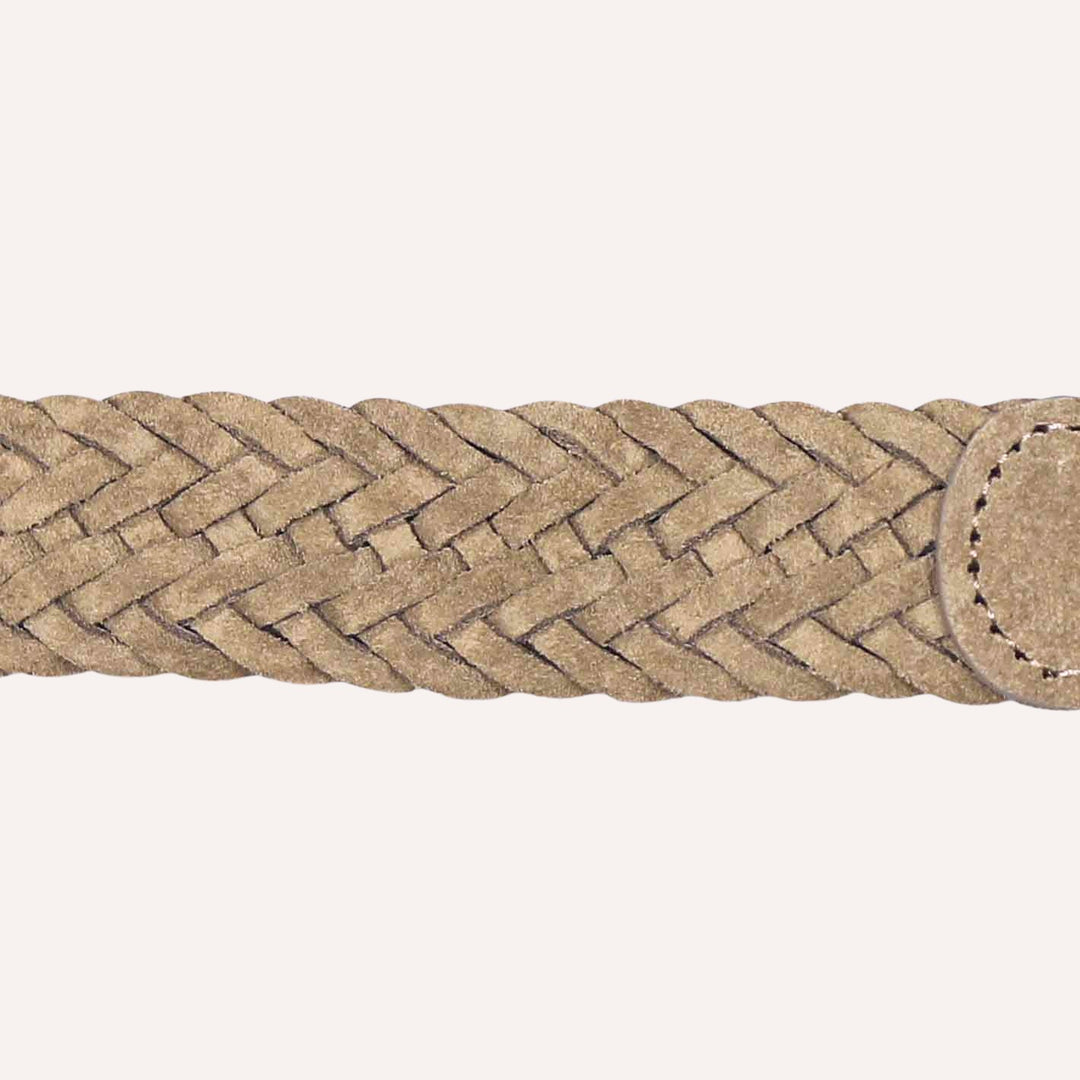 Dark Beige Woven Suede Brass Buckle Belt
