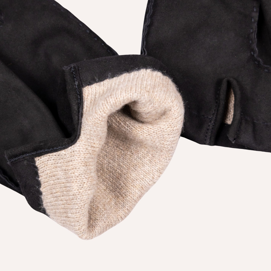 Black Suede Cashmere Lined Gloves