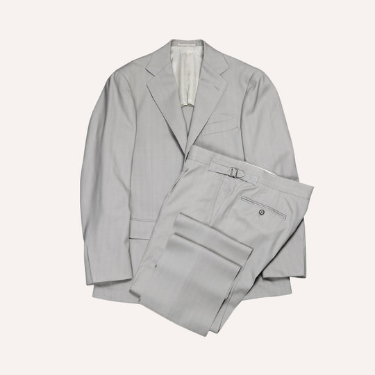 Beige Herringbone Wool Suit