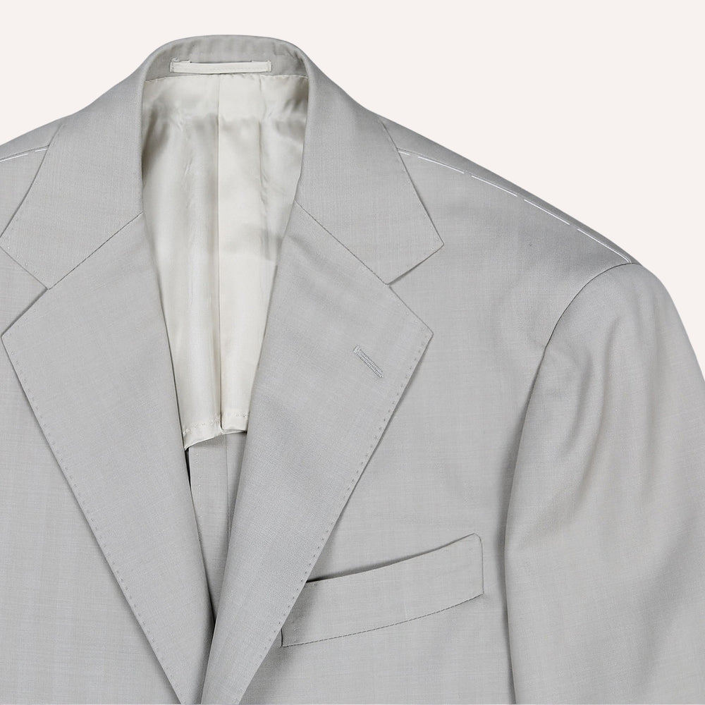 Beige Herringbone Wool Suit