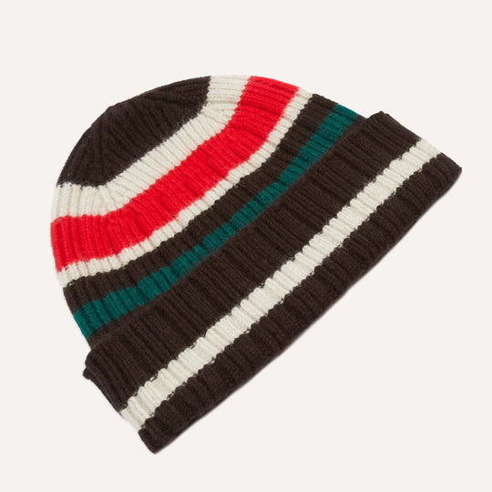 Brown Ecru & Red Striped Geelongora Beanie
