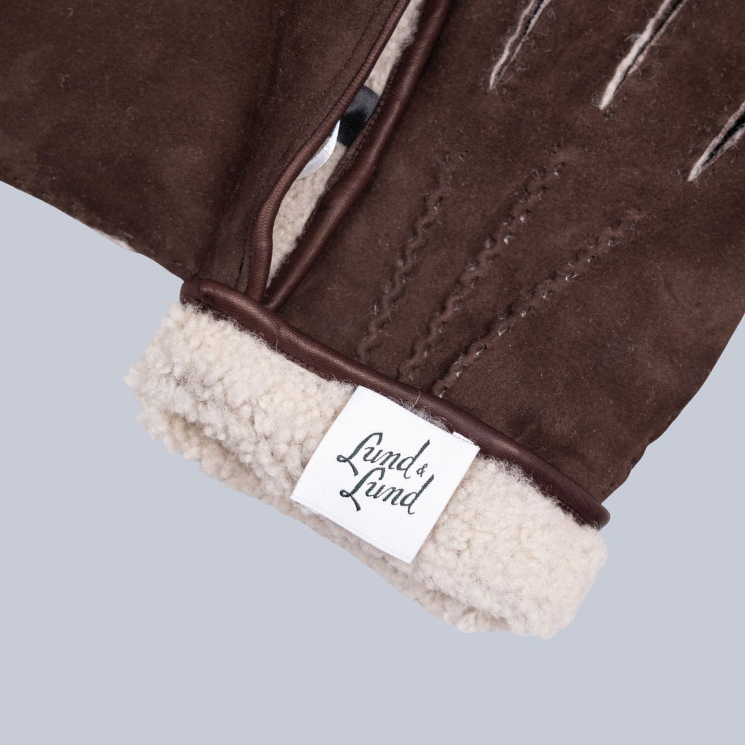 Chocolate Brown Suede Shearling Lined Gloves