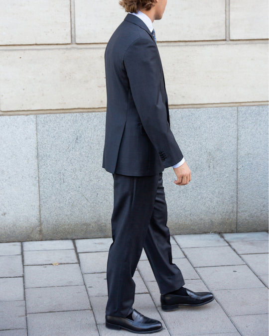 Charcoal Grey S120 Twill Wool Suit - Black Line