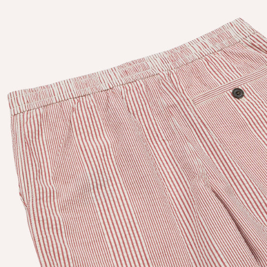 Red & White Seersucker Stripe Drawstring Short