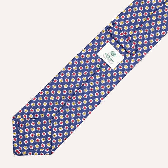 Blue Flower Geometric Pattern Silk Tie