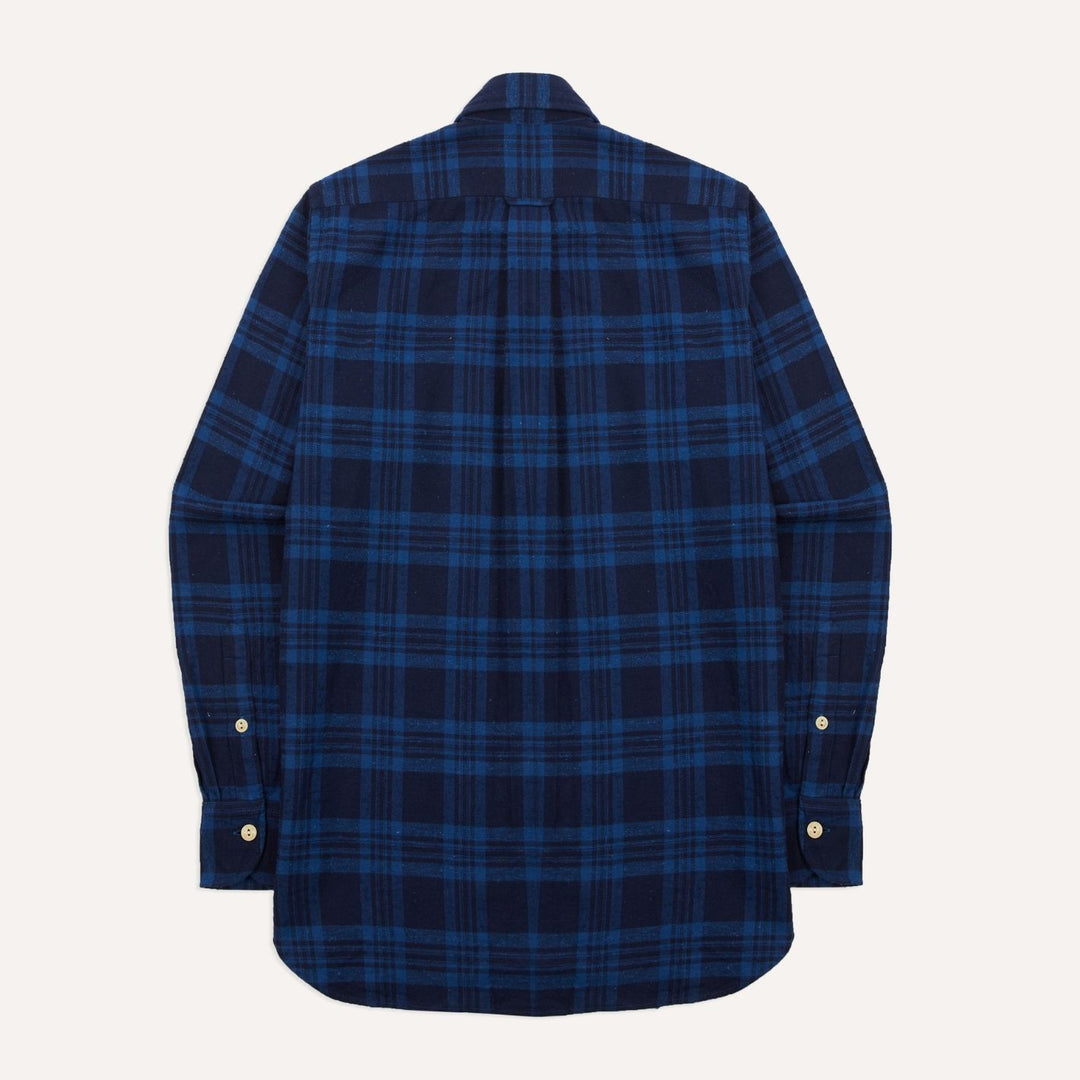 Navy & Blue Slub Brushed Cotton Work Shirt