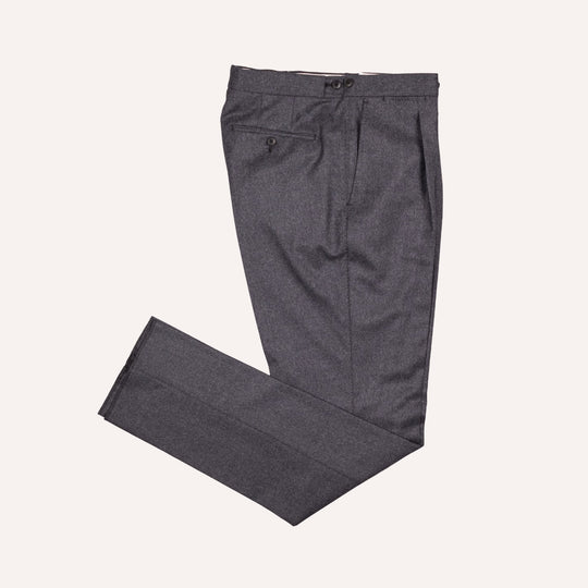 Charcoal Grey Flannel Wool Trousers - Regular Fit