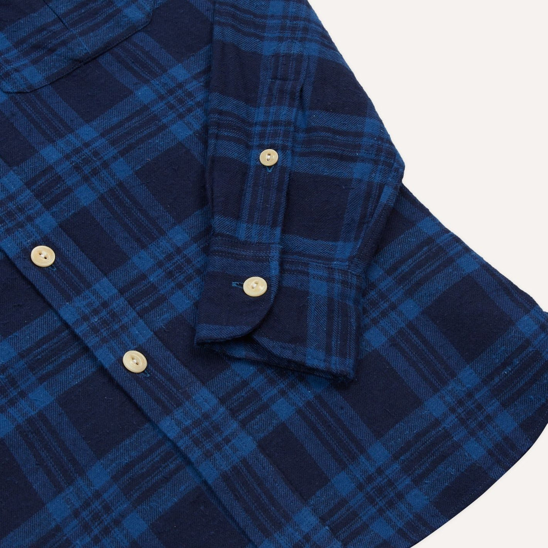 Navy & Blue Slub Brushed Cotton Work Shirt