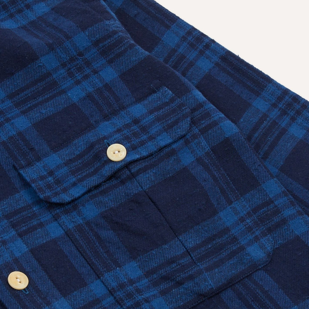 Navy & Blue Slub Brushed Cotton Work Shirt