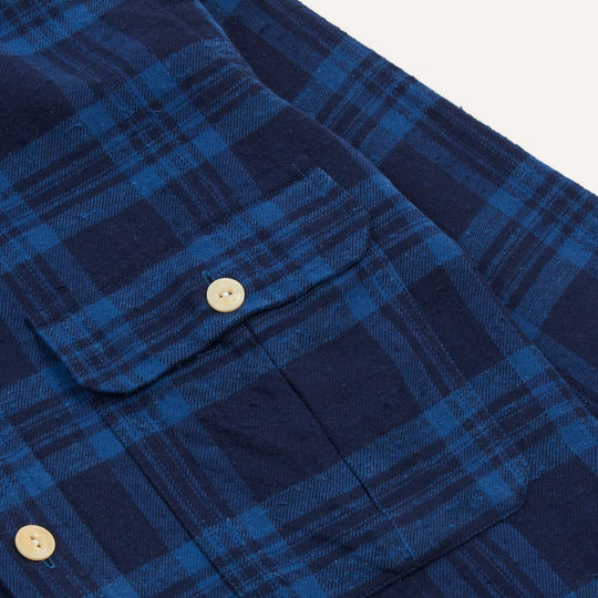 Navy & Blue Slub Brushed Cotton Work Shirt