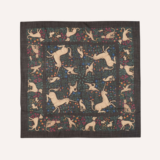 Black Unicorn Garden Wool Silk Square Scarf