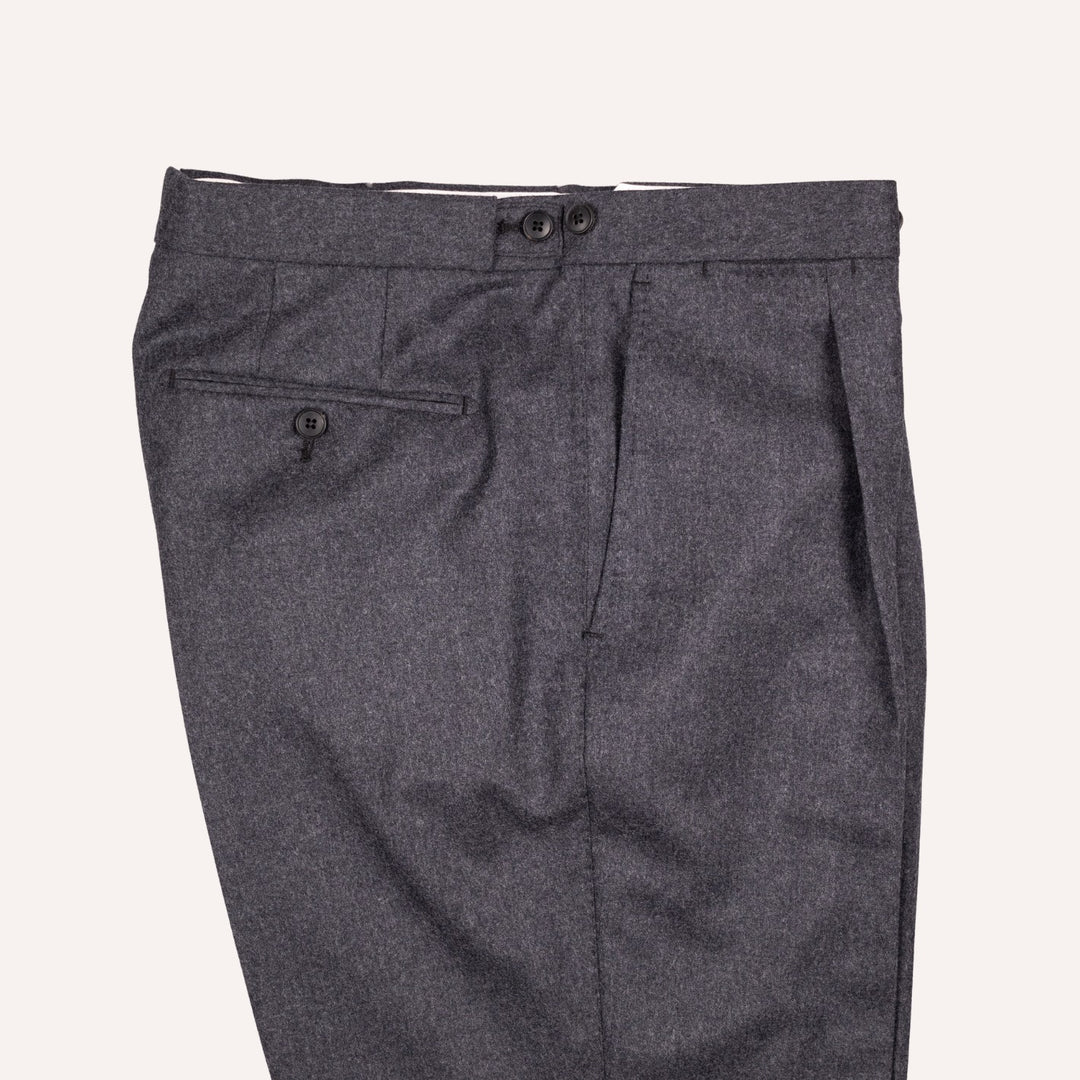 Charcoal Grey Flannel Wool Trousers - Regular Fit