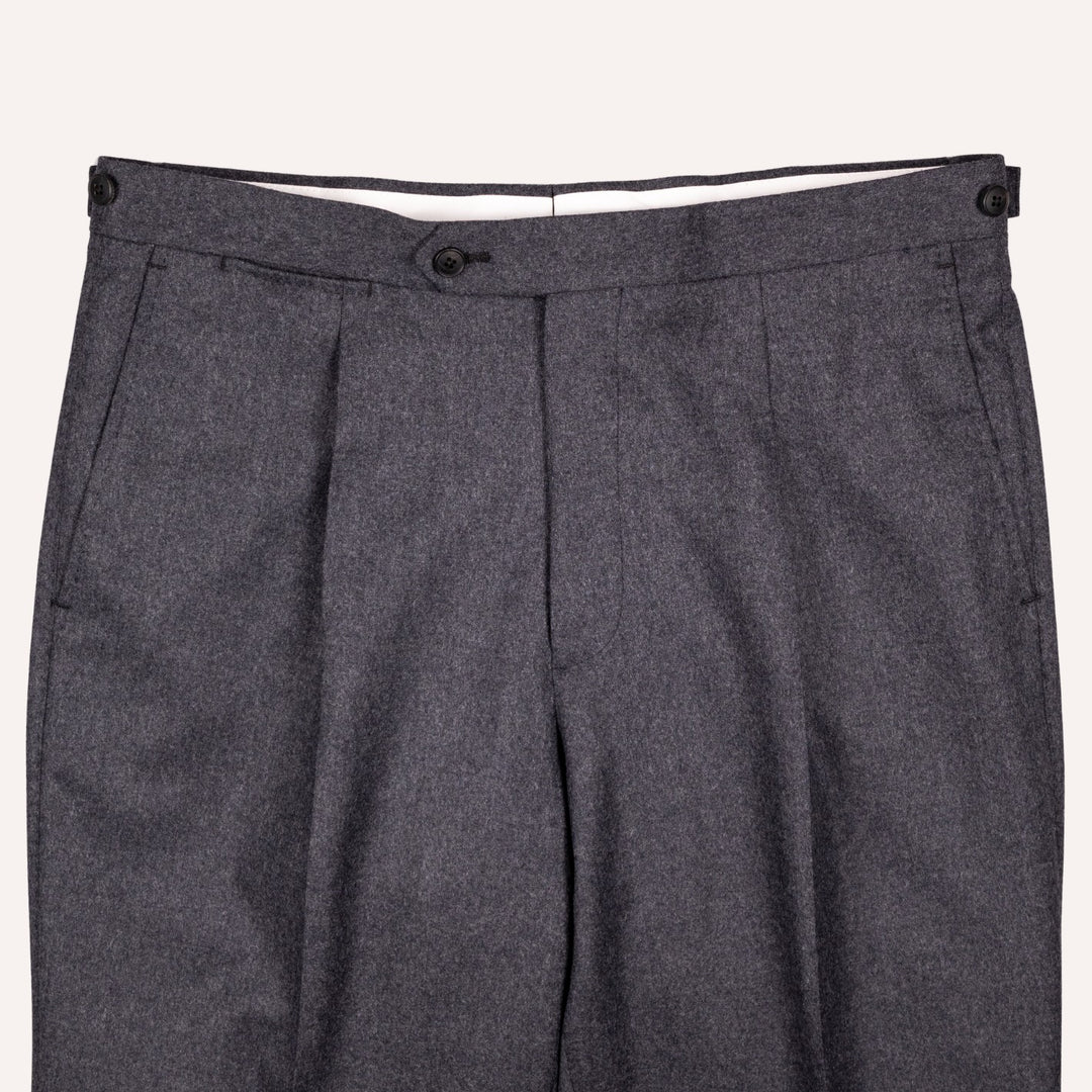 Charcoal Grey Flannel Wool Trousers - Regular Fit
