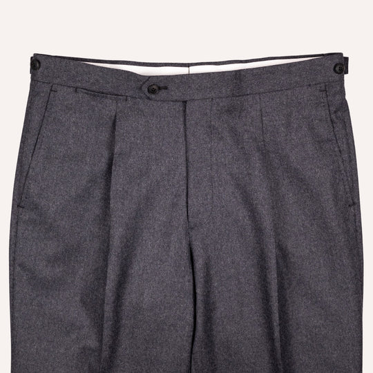Charcoal Grey Flannel Wool Trousers - Regular Fit