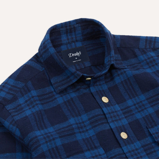 Navy & Blue Slub Brushed Cotton Work Shirt