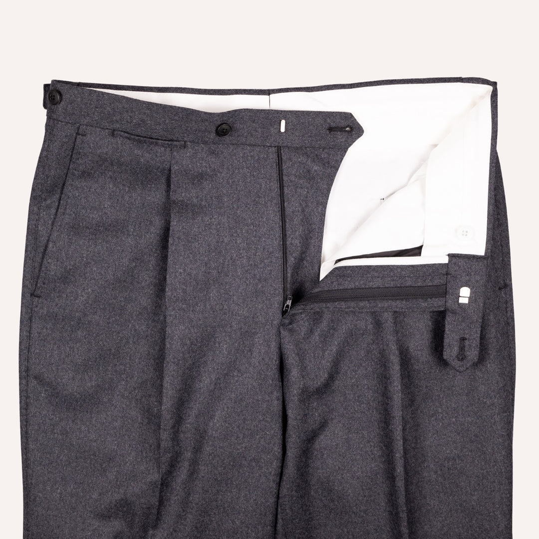 Charcoal Grey Flannel Wool Trousers - Regular Fit