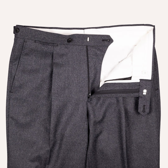 Charcoal Grey Flannel Wool Trousers - Regular Fit