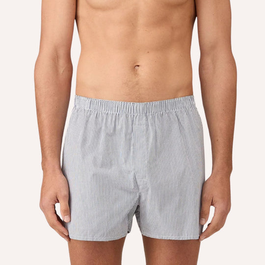 White Blue Pinstripe Cotton Boxer Shorts