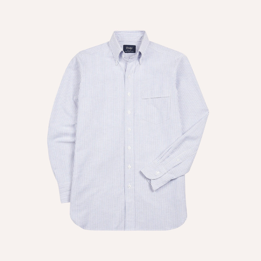 Blue Ticking Stripe Oxford Button Down Shirt - Made in Italy