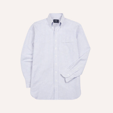 Blue Ticking Stripe Oxford Button Down Shirt - Made in Italy
