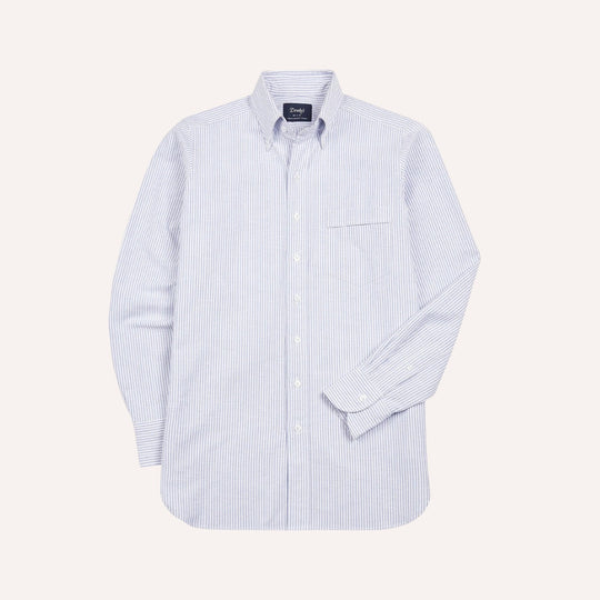 Blue Ticking Stripe Oxford Button Down Shirt - Made in Italy
