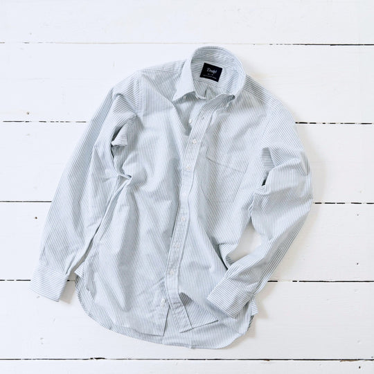 Blue Ticking Stripe Oxford Button Down Shirt - Made in Italy
