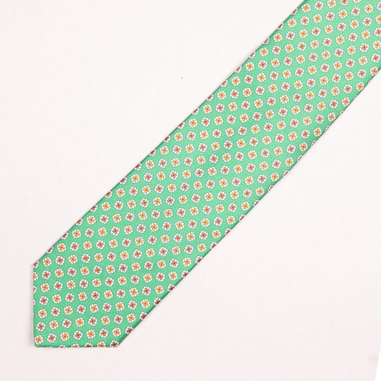 Green Flower Geometric Pattern Silk Tie
