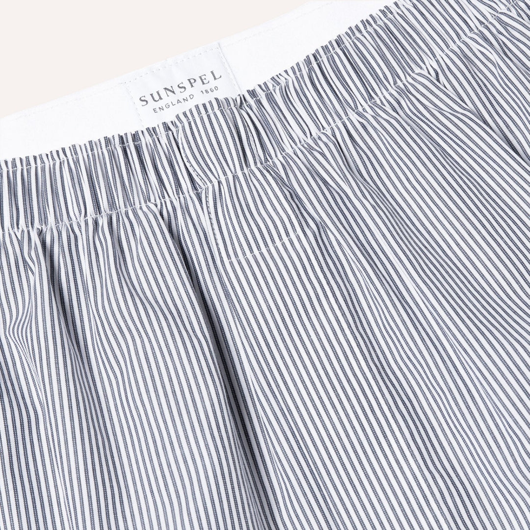 White Blue Pinstripe Cotton Boxer Shorts