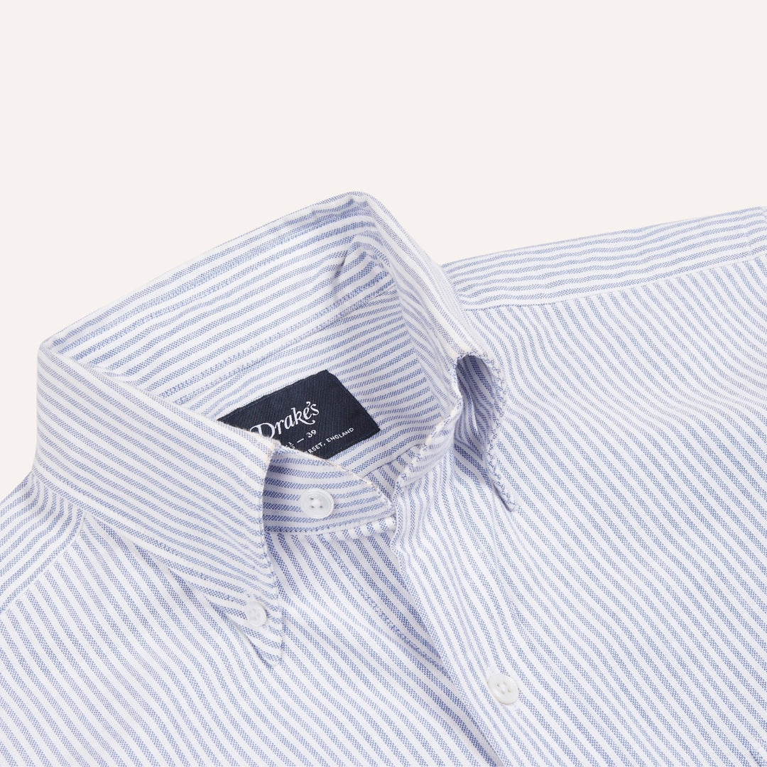 Blue Ticking Stripe Oxford Button Down Shirt - Made in Italy