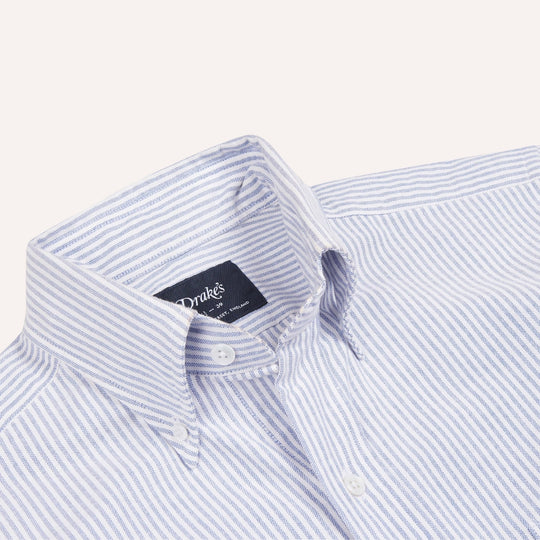 Blue Ticking Stripe Oxford Button Down Shirt - Made in Italy