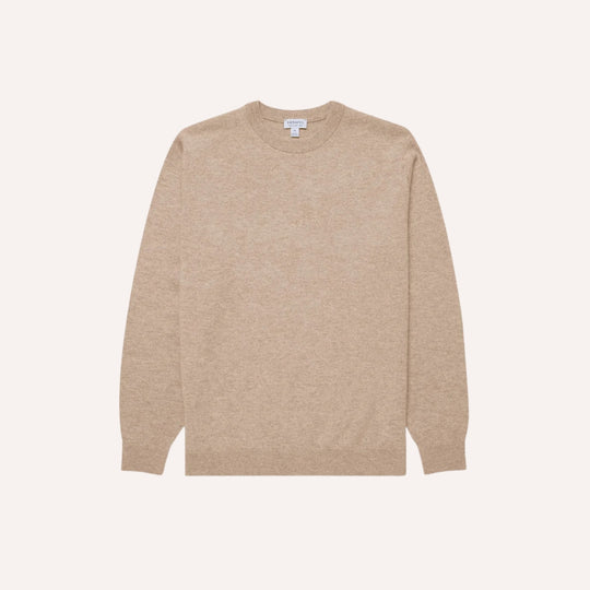 Oatmeal Melange Cashmere Crewneck Sweater