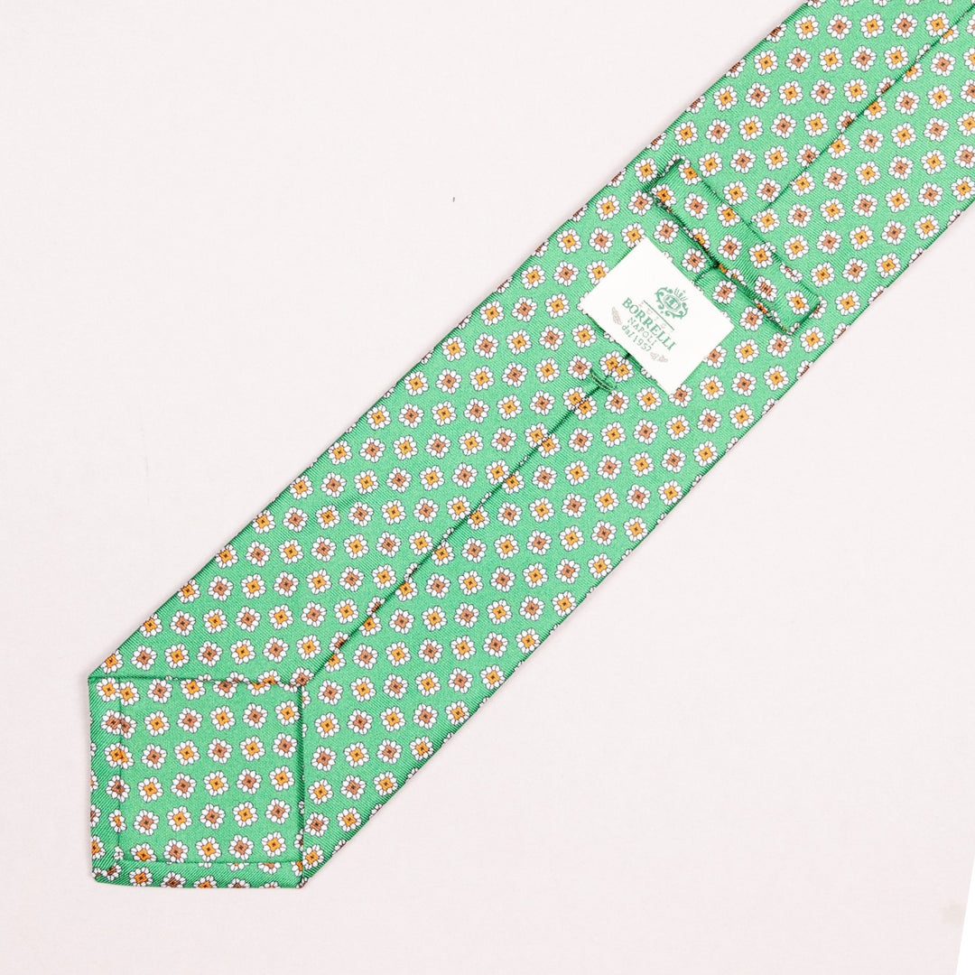 Green Flower Geometric Pattern Silk Tie