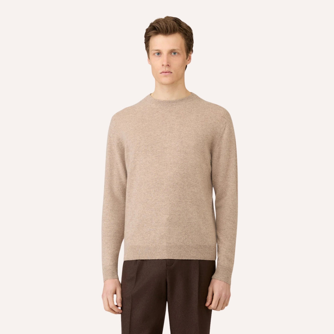 Oatmeal Melange Cashmere Crewneck Sweater