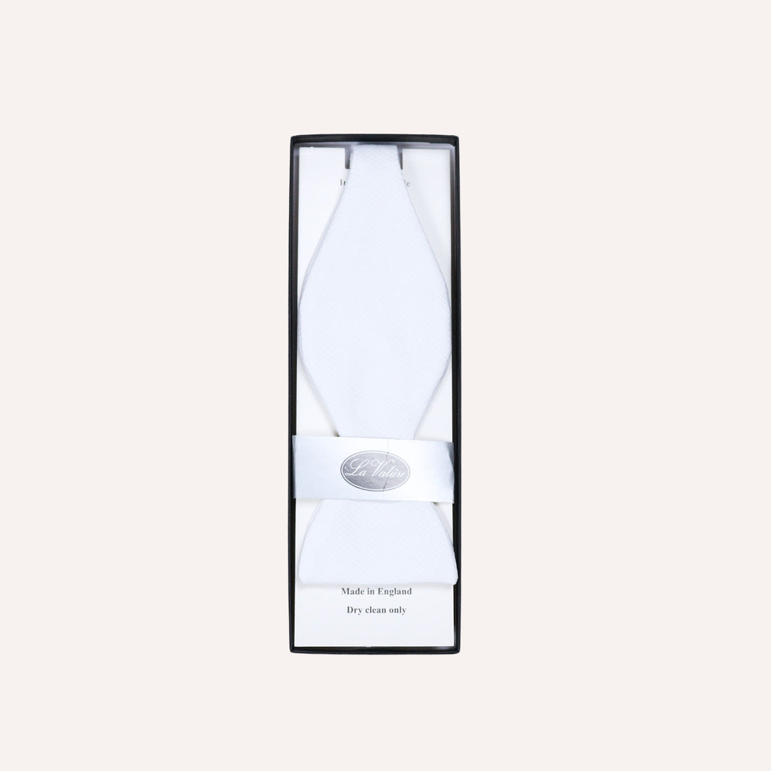 White Cotton Pique Self Bow Tie