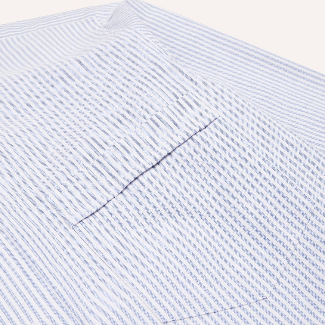 Blue Ticking Stripe Oxford Button Down Shirt - Made in Italy
