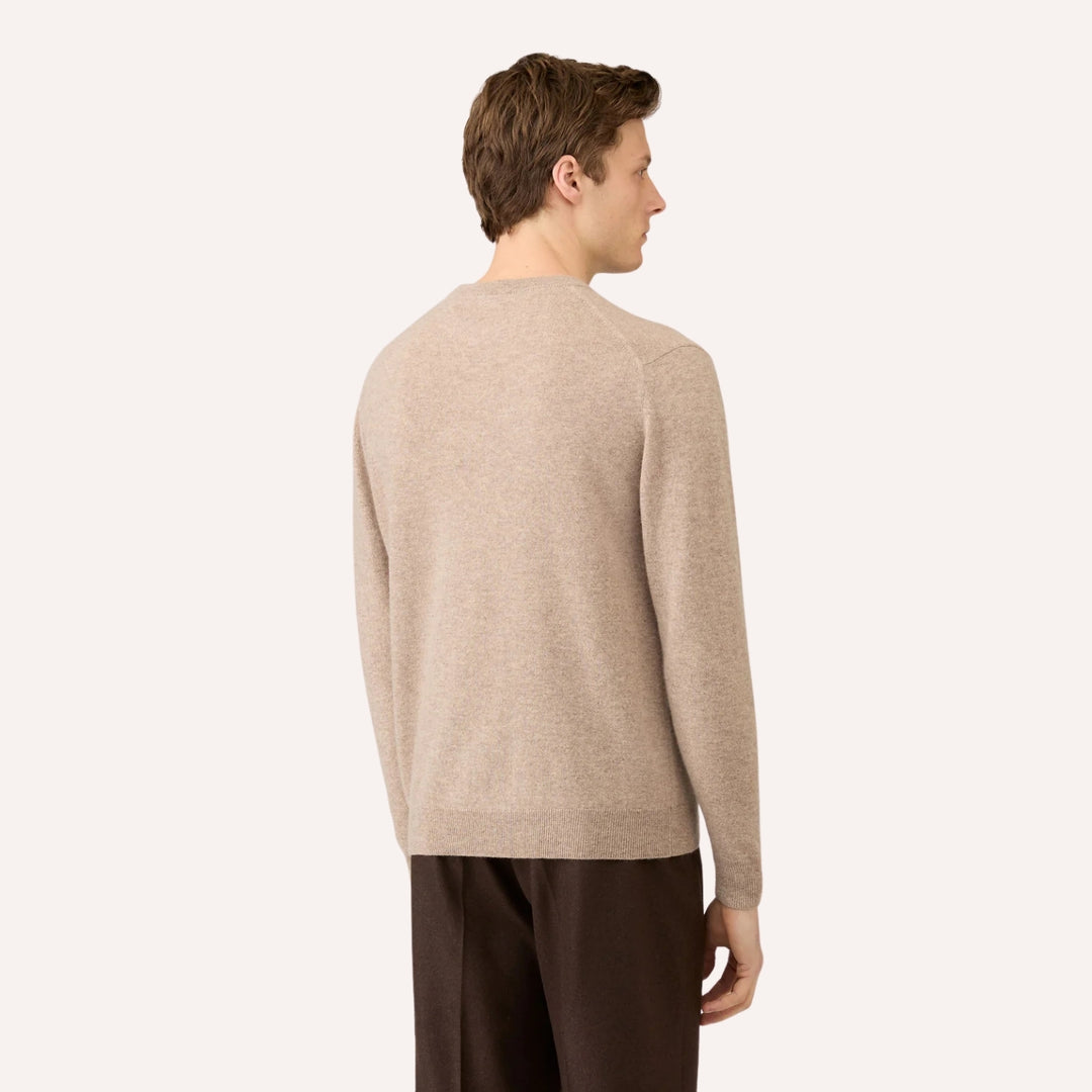 Oatmeal Melange Cashmere Crewneck Sweater