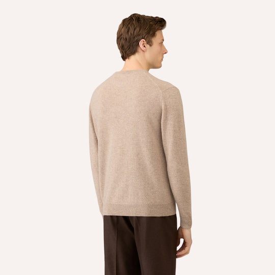 Oatmeal Melange Cashmere Crewneck Sweater