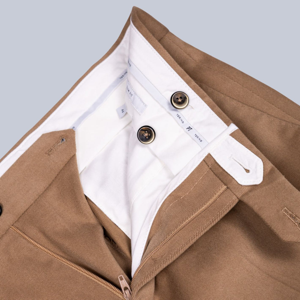 Carmel Brown Washed Cotton Twill Trousers