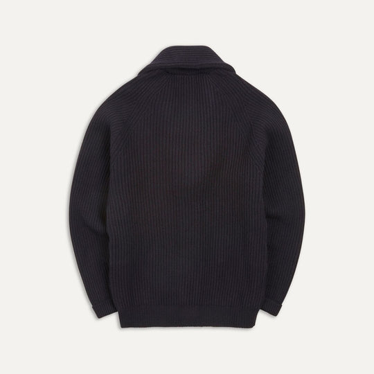 Navy Lambswool Shawl Collar Rib Cardigan