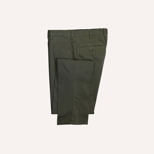Green Cotton Slim Fit Trousers