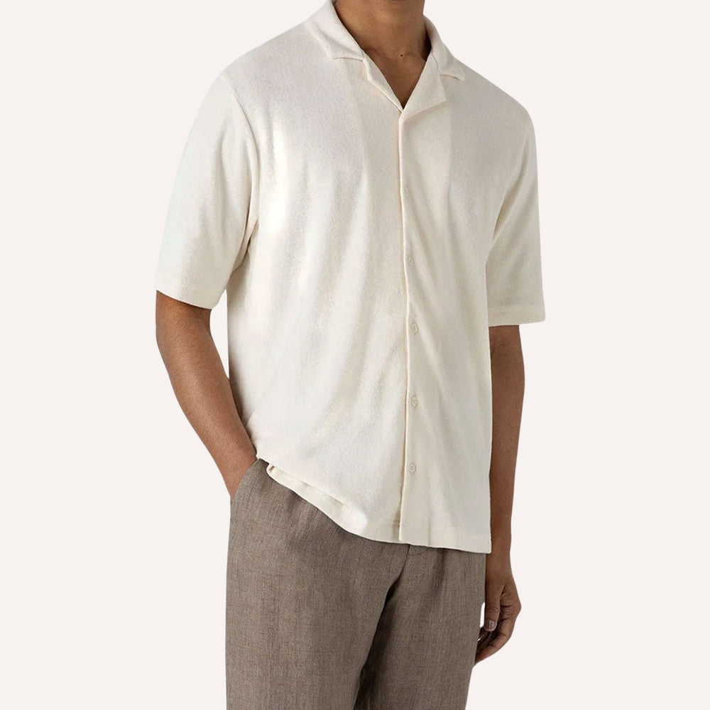 Ecru Towelling Camp Collar Shirt