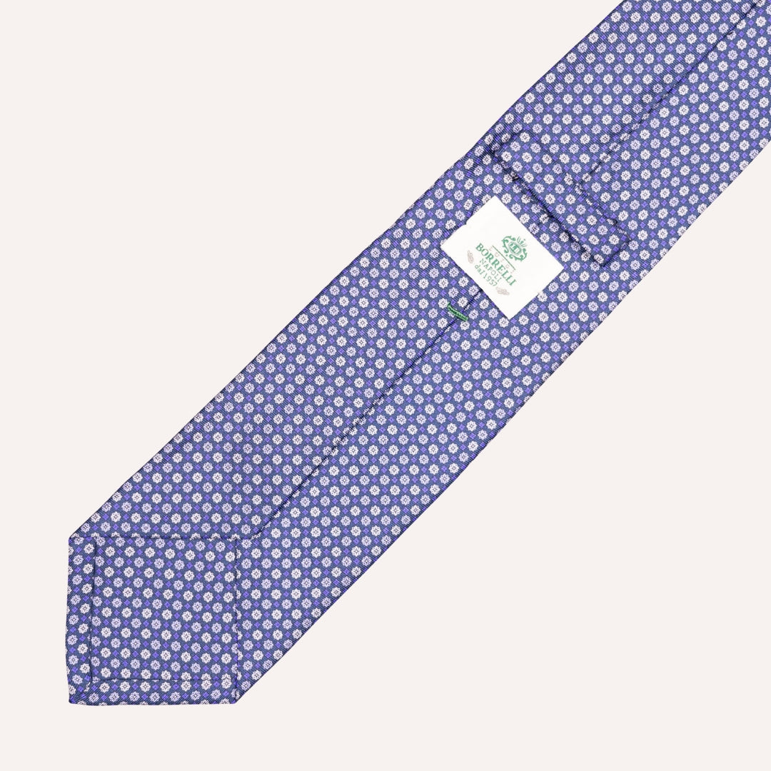 Blue Micro Flower Geometric Pattern Silk Tie