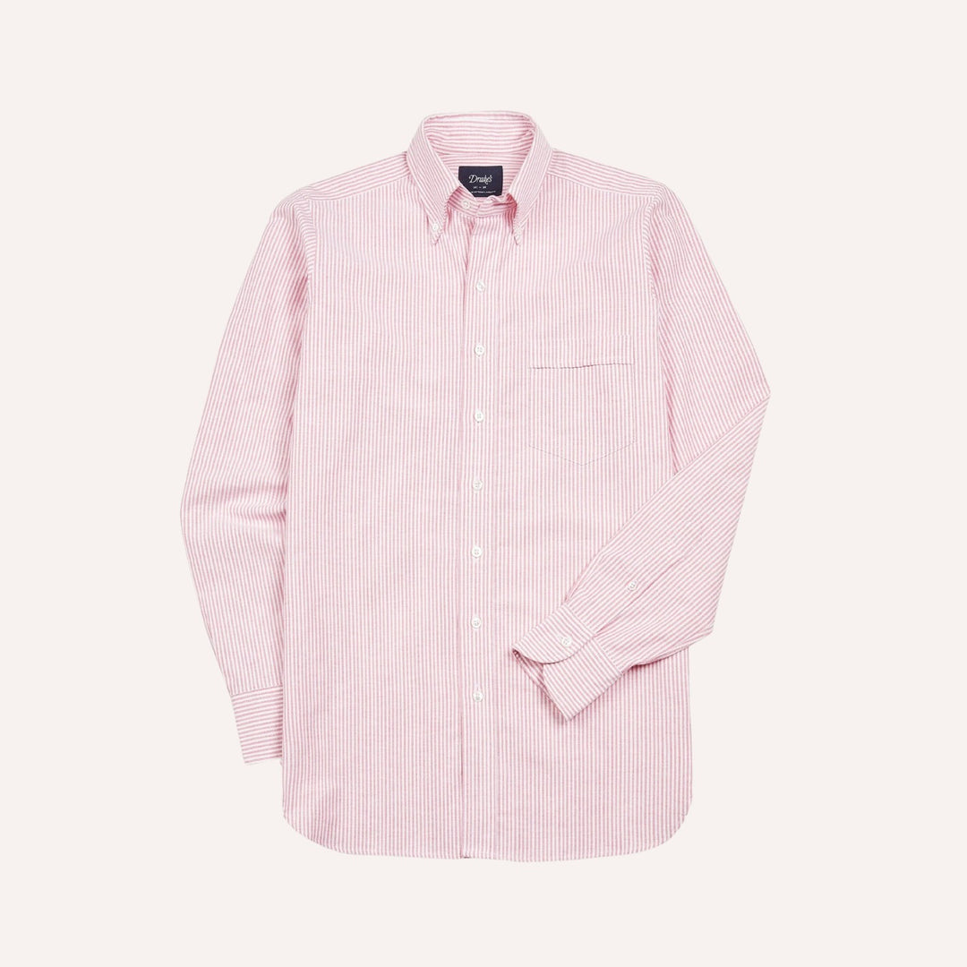 Pink Ticking Stripe Oxford Button Down Shirt - Made in Italy