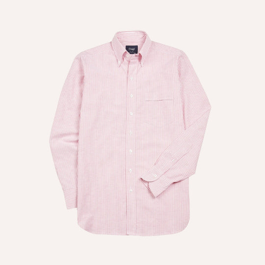 Pink Ticking Stripe Oxford Button Down Shirt - Made in Italy