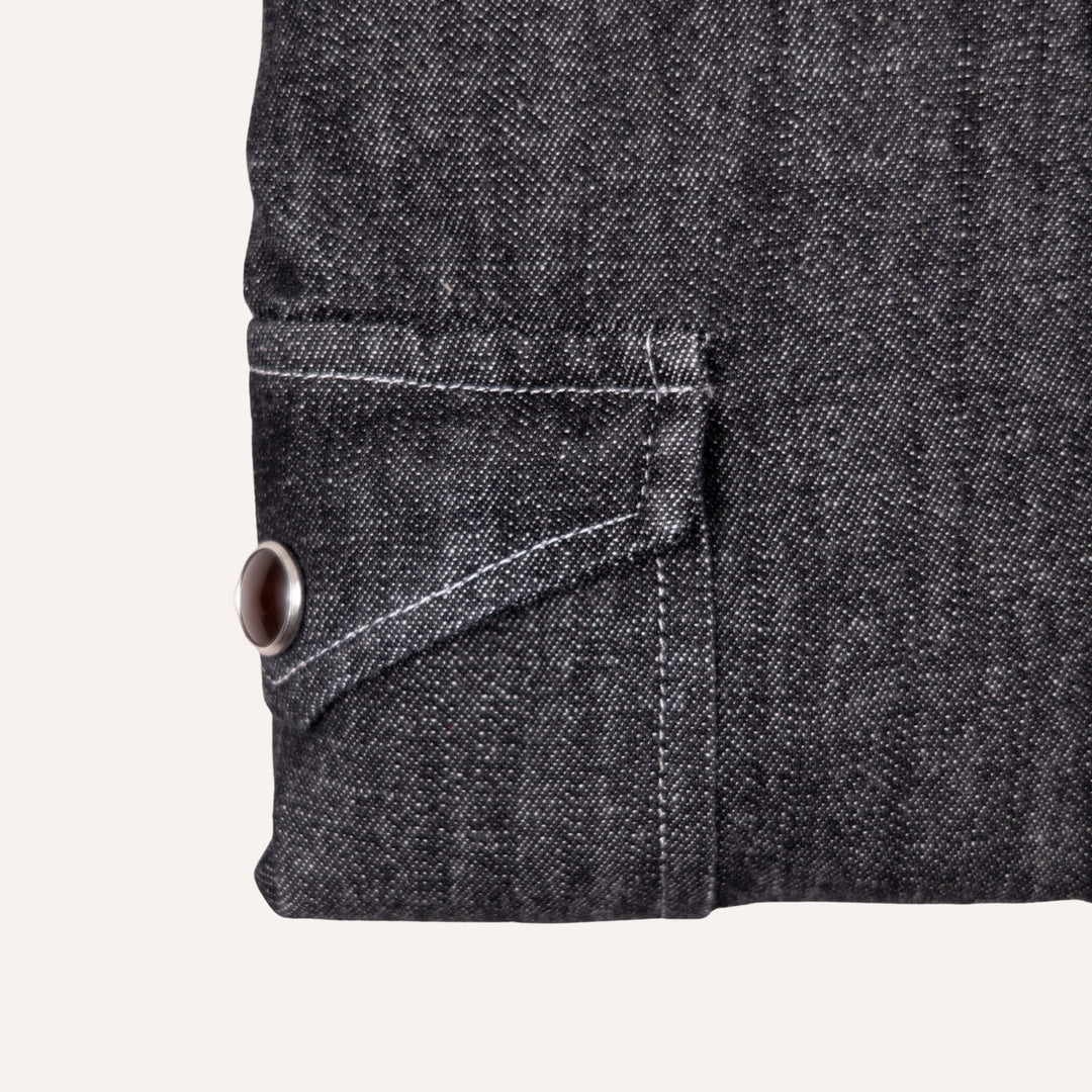 Washed Black Denim Western Shirt - Slim Fit