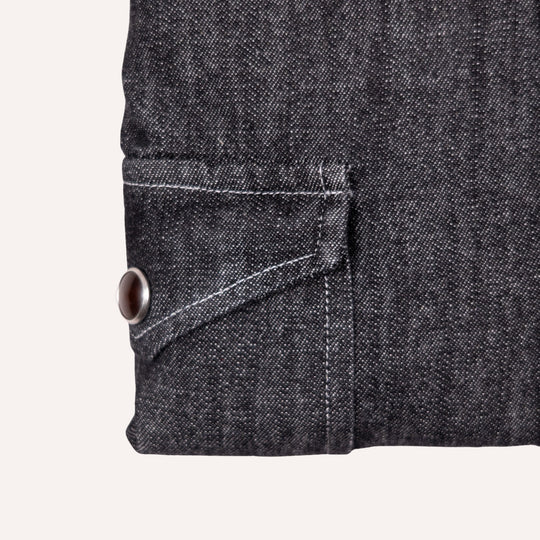 Washed Black Denim Western Shirt - Slim Fit