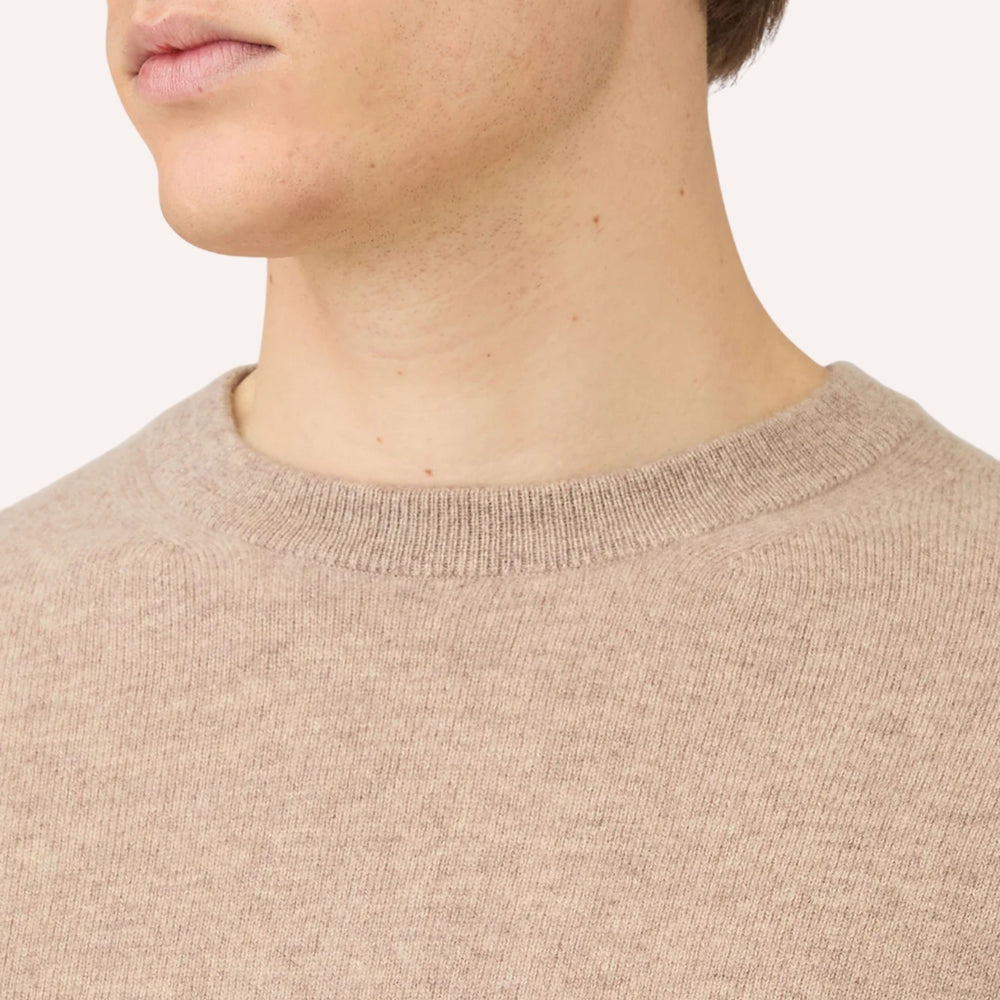 Oatmeal Melange Cashmere Crewneck Sweater