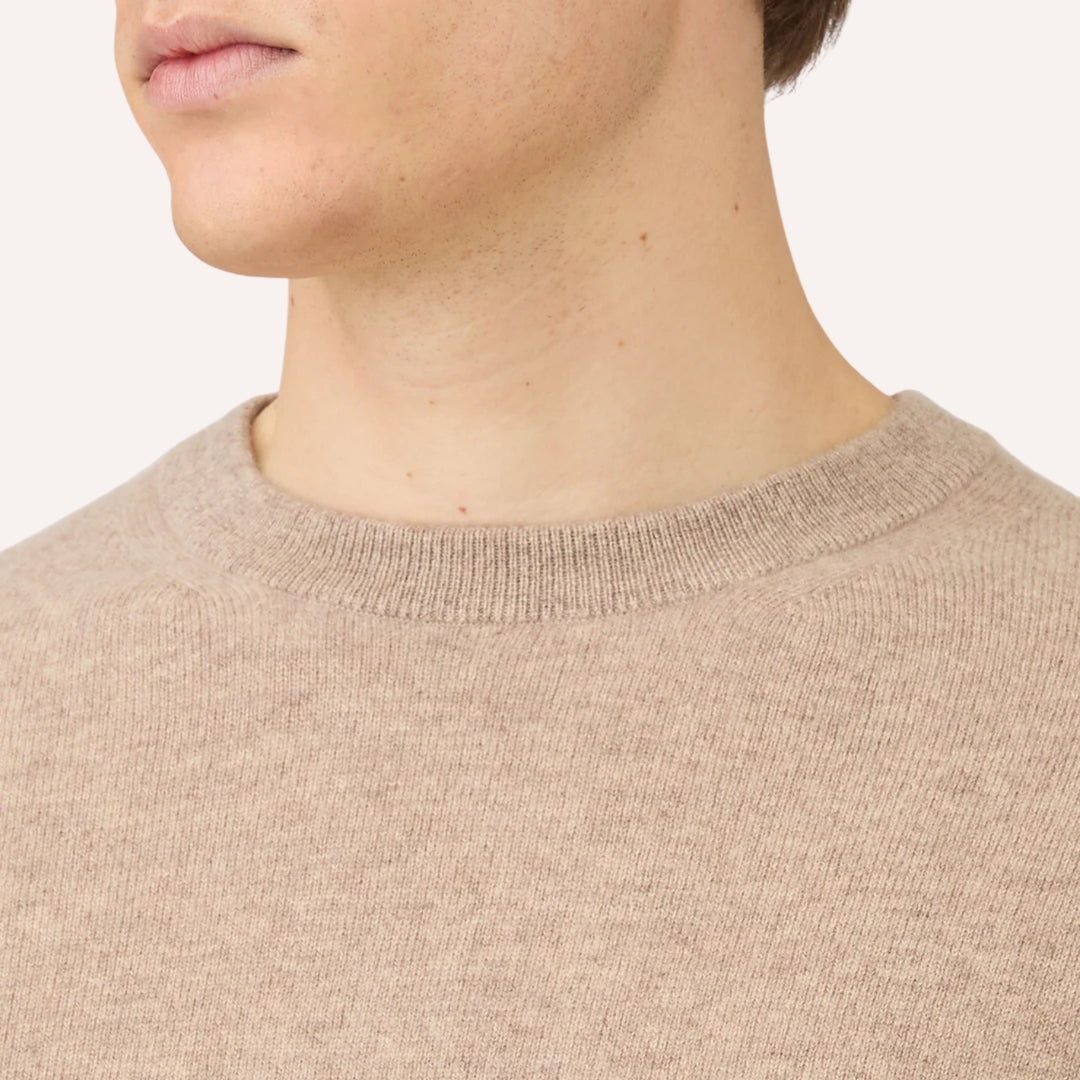 Oatmeal Melange Cashmere Crewneck Sweater